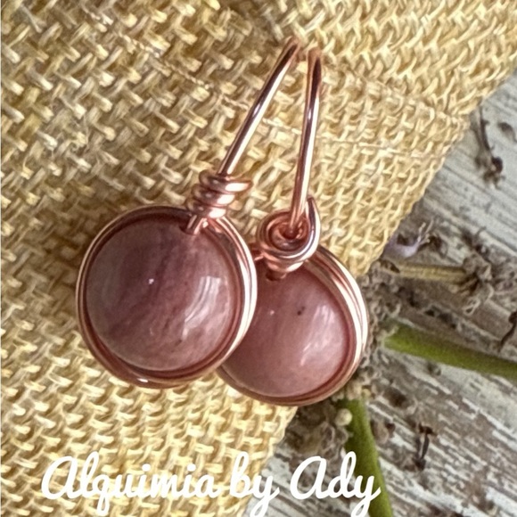 Pink Earrings rose gold rhodonite - Picture 1 of 2